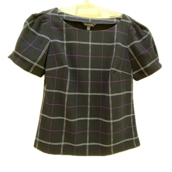 Banana Republic puff sleeve navy plaid top - Picture 4 of 4